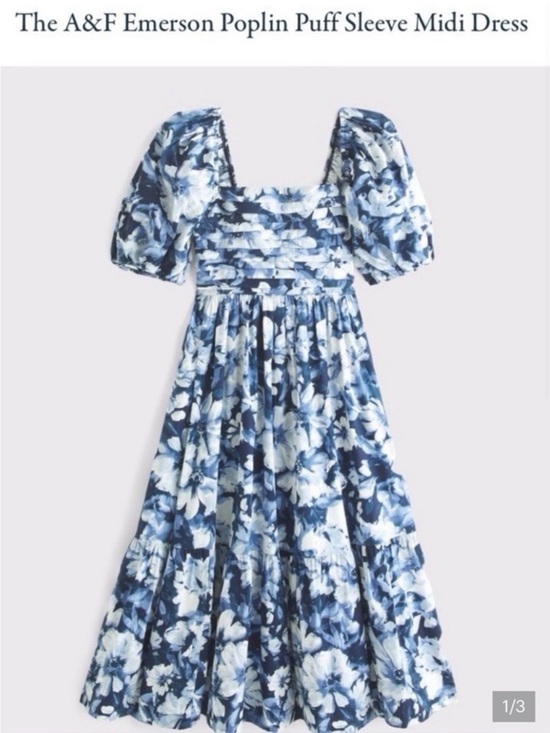 Abercrombie & Fitch Dresses & Skirts - Abercrombie & Fitch Emerson Poplin Puff Sleeve Midi Dress blue Floral Small Tall